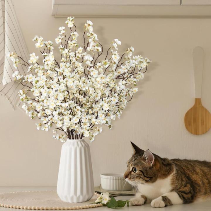 4 stuks kunstkersenbloesemtakken, witte perzikbloemen, 100 cm, kunstbloemen, bulk, lente, zijden bloemen, planten, bundel, lange stelen voor bruiloft, feest, tafel, vaas, decoratie