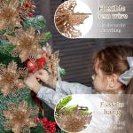 Kunstkerstbloemen, kerstboom bloemen met 15 clips, glitterbloemen, Kerstmis, kunstbloemen voor Kerstmis (champagne)