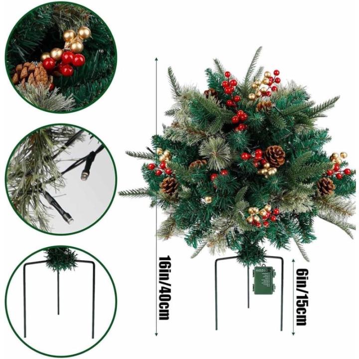 Prelit Planter Bushes Christmas, Prelit Pot Fillers, Pre-Lit Artificial Christmas Tree Feel Real Urn Filler, Holiday Planter, Faux Holiday Planter Filler with Lights, Tree Urn Fill
