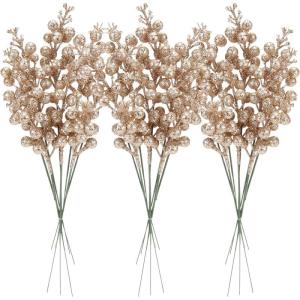 24er-Pack Kunstglitter Stechpalmenbeerenzweige von, dekorative Obststäbe, glänzende Stiele, Picks, Zweige für Weihnachtsbaum, kleine Vase, Feiertage, Hochzeit, Party, 11 Zoll.Ch