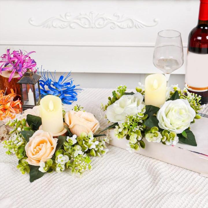 5 x Hochzeits-Blumenringe, Kerzenhalter, künstliche Rosenblumen, Kränze für Tafelaufsätze, Tisch-Party-Dekorationen