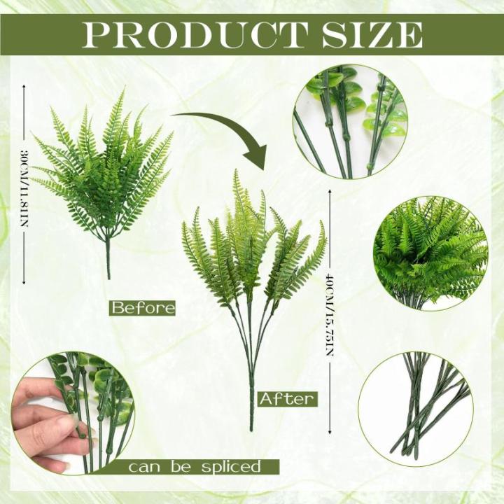 12 stuks kunstvaren, , varenplanten, decoratieve planten, varen, zoals echt groen, voor tafeldecoratie, tuin, vaas, decoratie