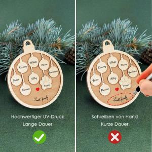 Gepersonaliseerde kersthangers met 8 namen - 2023 houten kerstboomversiering gepersonaliseerde familie, partner huisdier en vrienden