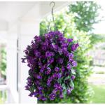 Hangende kunstbloemenmand, nep hangende plant, zijden orchideebloemen, kunstbloemstuk voor buiten tuin tuin zakje patio binnen woondecoratie (paars)