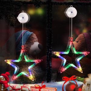 Kerstverlichting - 10 LED-lichtgordijnen, op batterijen werkende kerstverlichting, kleurrijk, timer, decoratieve kerstverlichting voor kerstboom, raam, deur, bruiloft, bar (2 stuks