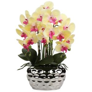Kunstplant orchideeën kunstbloemen kunstbloemen als echt met echte bloemen in keramische pot tafeldecoratie vensterbank decoratie, hoogte 44 cm, geel
