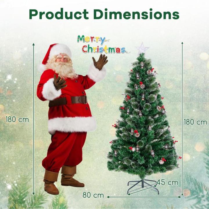 Künstlicher Weihnachtsbaum aus PVC, Weihnachtsbaum mit 8 Beleuchtungsmodi, LED-Lichtern, Zweigspitzen, Kiefernnadeln, Tannenzapfen, roten Beeren und Lampen (45 x 180 cm (Durchmess