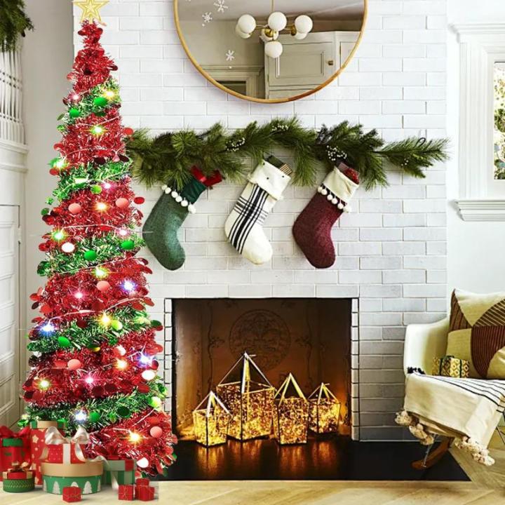 Pop Up Spiral Weihnachtsbaum, 150 cm Künstlicher Weihnachtsbaum Zusammenklappbar mit 5 m 50 LED und Stern Spitze, Weihnachtsbaum Künstlich für Hause, Wohnung, Party (A)