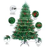 150 cm kerstboom met 12 m 240 leds lichtsnoer, kunstkerstboom + PE kerstboom met boom 450 takken/39 gemengde dennennaalden/39 rode bessen voor Kerstmis feestelijke decoratie