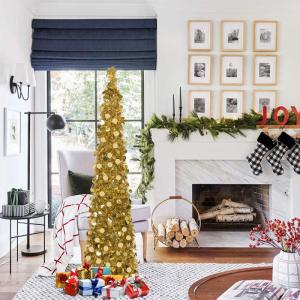 Kunstkerstboom met standaard, 1,5 m, opvouwbare pop-up kerstboom met pailletten voor Kerstmis, feestbenodigdheden, huisdecoratie, goud