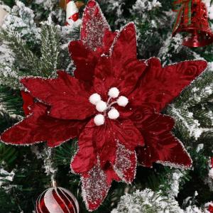 Große Weihnachtsblumen, 30cm, 6 Stück, künstliche Weihnachts Blumen Samt, Weihnachtsbaum Blumen Ornamente, gefaltet, für Weihnachtsdekoration, Neujahr,Hochzeit ﻿ (Wein Rot)
