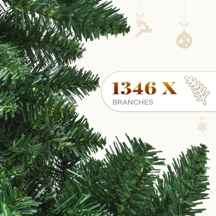 Kunstkerstboom, 230 cm, ca. 1346 takken, natuurgetrouw, dichte takken, dennenboom met klapsysteemframe en metalen standaard, snelle montage voor thuis, kantoor, winkels, 230 x Ø 1