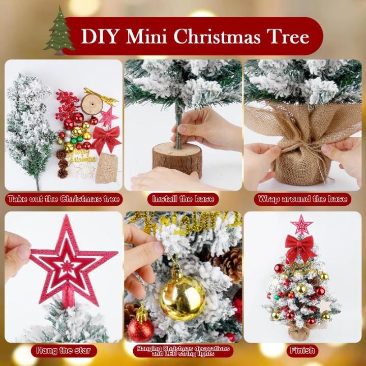 Mini-kerstboom 60 cm, tafelkerstboom met ledlampjes en sneeuwvlokken, mini-kerstboom, kleine kunstkerstboom voor thuis, kantoor, bureau