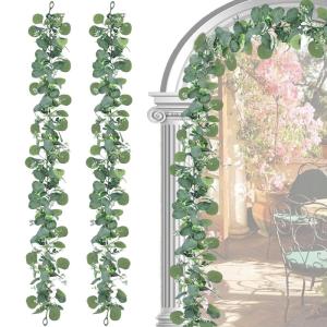 Kunstslingers, eucalyptus, 2 stuks, 1,8 m, eucalyptus groene slinger, eucalyptus wijnstok, hangende slinger, kunstslinger, eucalyptusrank voor achtergrond, bruiloft, boog, groen