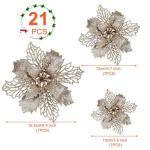 21 stuks kerstbloemen kerstboomversiering bloem kunstbloem glitter kerstboomversiering champagne Kerstmis
