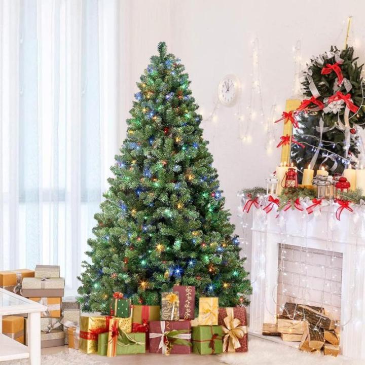 Kunstkerstboom met verlichting, 274 cm, kunstkerstboom met 640 warmwitte en meerkleurige ledlampen, 8 lichtmodi, 2316 pvc-takpunten, opvouwbare metalen standaard