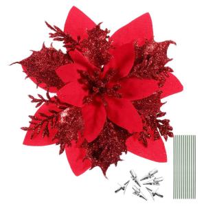 12 Weihnachtsstern-Weihnachtsdekorationen Weihnachtsbaum-Blumendekorationen Mit Clips Und Stielen Künstliche Weihnachtssterne Für Weihnachtskranz-Partydekorationen