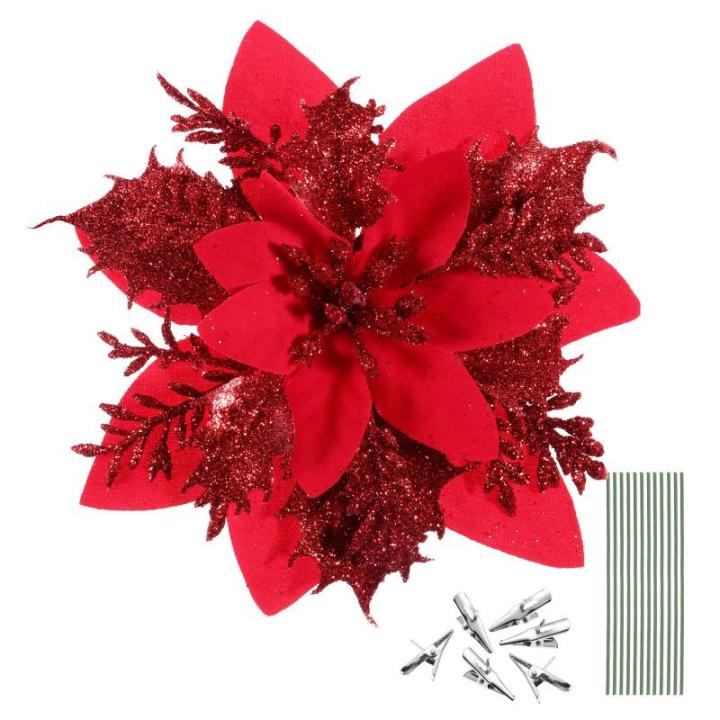 12 Weihnachtsstern-Weihnachtsdekorationen Weihnachtsbaum-Blumendekorationen Mit Clips Und Stielen Künstliche Weihnachtssterne Für Weihnachtskranz-Partydekorationen
