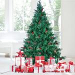 5FT kunstmatige kerstboom, premium scharnierende spar kerstboom, eenvoudige montage met metalen standaard, kerstversiering voor binnen en buiten, met PVC+PE+dennenappel+rood fruit