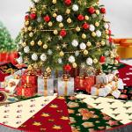 Kerstboomdeken, 120 cm, groen, rood, kerstboomrok, ronde kerstboomdeken, polyester kerstboomdeken, graffiti, dennenboomdeken, retro kerstboomdeken voor wintervakantie, Kerstmis, fe