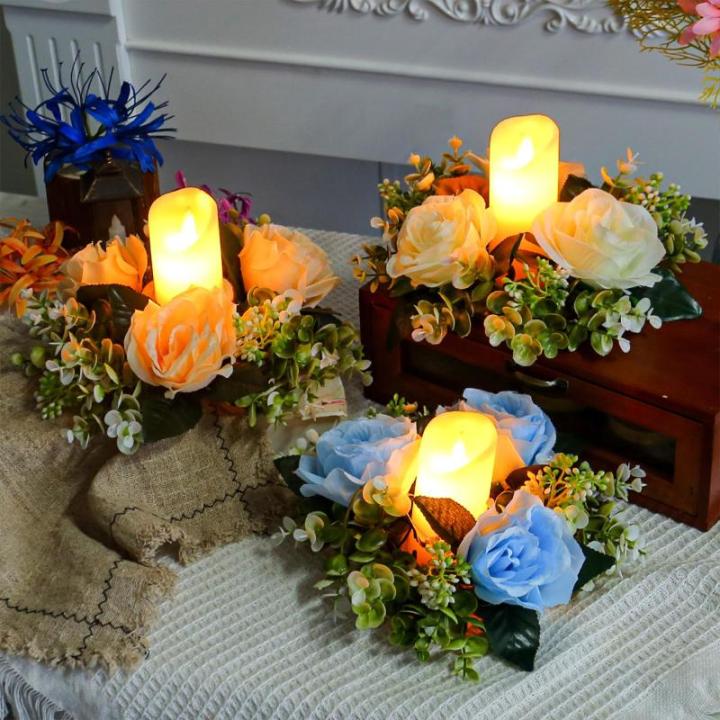 5 x Hochzeits-Blumenringe, Kerzenhalter, künstliche Rosenblumen, Kränze für Tafelaufsätze, Tisch-Party-Dekorationen