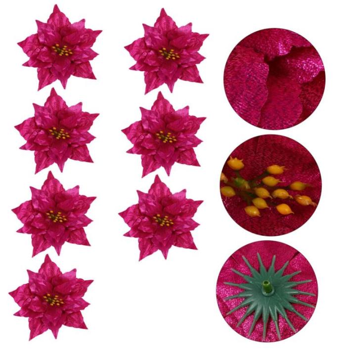 7St künstliche Blumen Weihnachtsblume Kerzenhalter Rot goldene Kerzen Mini Hochzeitsdeko weihnachtsdeko künstliche Pflanzen kunstpflanze Dekor Weihnachtskranz Blumen Sport