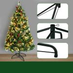 Kunstkerstboom, kunstkerstboom met verlichting, 120 cm, kunstkerstboom met 180 leds en standaard, kunstkerstdecoratie, met dennenappels en bessen