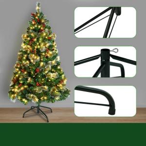 Kunstkerstboom, kunstkerstboom met verlichting, 120 cm, kunstkerstboom met 180 leds en standaard, kunstkerstdecoratie, met dennenappels en bessen