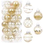 Onbreekbare doorzichtige plastic van 60 mm met glitterschilderij, transparant, doorzichtige kristallen , kerstboomdecoraties (30 stuks, goud)