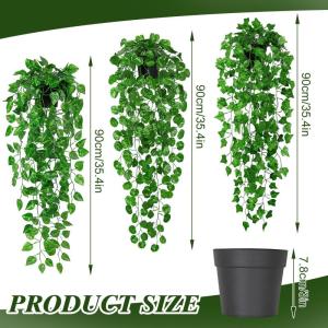 3 stuks met potten, 90 cm, , hangend gecodeerde namaakplanten, wijnstok, onderhoudsvrije eucalyptus, decoratie voor binnen en buiten, tuin, wanddecoratie
