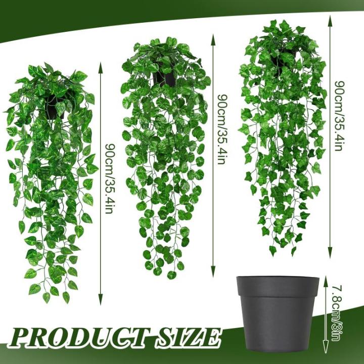 3 stuks met potten, 90 cm, , hangend gecodeerde namaakplanten, wijnstok, onderhoudsvrije eucalyptus, decoratie voor binnen en buiten, tuin, wanddecoratie