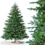 Nordmann Kunstkerstboom, pvc en PE, 180 cm, kunstdennenboom met houten standaard, verlichting led, vlamvertragend, automatische kerstboom, natuurgetrouwe kunstkerstboom