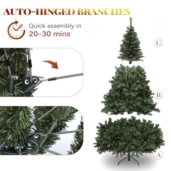 Kunstkerstboom, 230 cm, ca. 1346 takken, natuurgetrouw, dichte takken, dennenboom met klapsysteemframe en metalen standaard, snelle montage voor thuis, kantoor, winkels, 230 x Ø 1