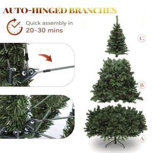 Kunstkerstboom, 182 cm, ca. 880 takken, natuurgetrouw, dichte takken, dennenboom met metalen standaard en klapsysteemframe, snelle montage voor thuis, kantoor, winkels, 182 x 115 c