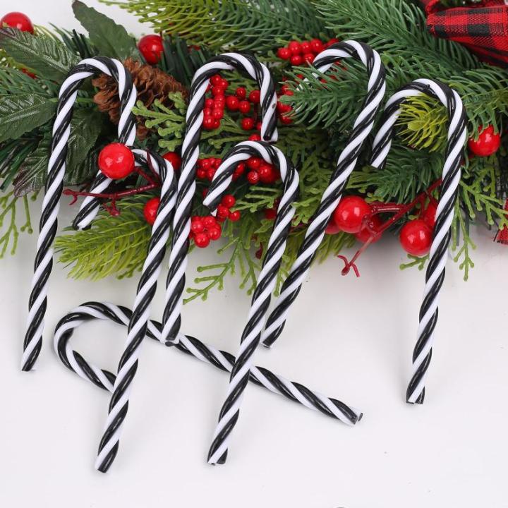 32 stuks kerstsnoepstok hangende ornamenten kerstboom hangende decoraties plastic gedraaide kruk ornamenten voor kerstambachten binnen buiten decor (zwart en wit, 12 cm)