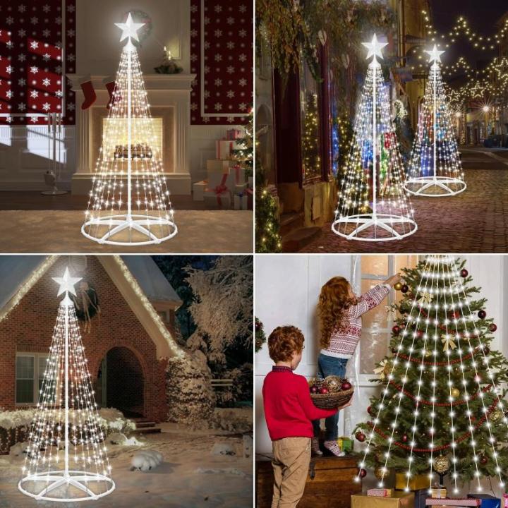 Kerstboom, metaal, grote kegelvorm, 250 leds, lichtboom, 8 modi, timer, waterdicht, kerstverlichting, buitenverlichting, kerstverlichting voor tuin, balkon, kerstdecoratie buiten, 