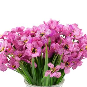 struiken, 12 bundels plastic bloemen voor buiten, kunstmatige viooltjes voor tuindecoratie, woondecoratie, vaas, tafelstuk (Fuchsia)