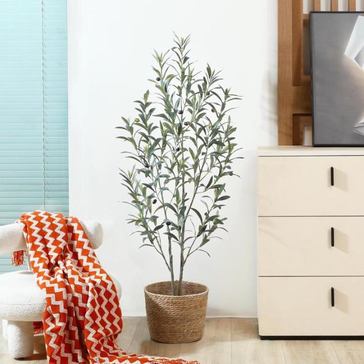 Kunstolijfboom, 120 cm, kunstplant olijfboom met natuurlijke houten stam en levensechte vruchten voor thuis- en kantoordecoratie, grote voor binnen, 1 verpakking