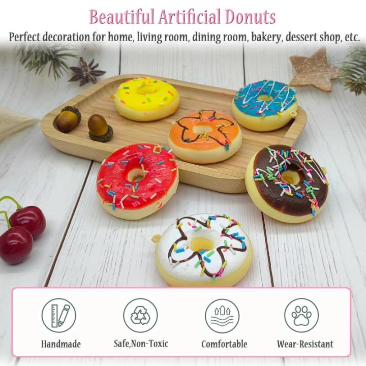 6 stuks Realistische Kunstmatige Donuts Nep Donuts Model Realistisch Kunstvoedsel Kunsteten Kunstmatige Taart Simulatie Donuts Kunstmatige Voor Bruiloft Fotografie Voedsel Props (6