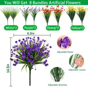voor buiten, uv-bestendig, kunstplanten, bloemen in grote hoeveelheden voor het ophangen van plantenbakken, buiten, veranda, vaas, thuis, raamdecoratie, 8 bundels