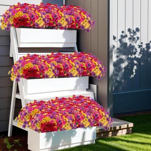 voor buiten, 16 bundels, , outdoor, balkonplanten, weerbestendig, plastic bloemen, net als echt, voor balkon, balkon, tuin, buiten, rood, geel, roze, paars