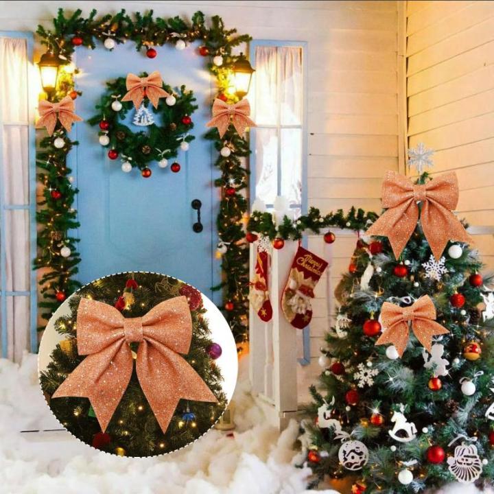 1 + 4 stuks roségouden strikken kerstkerstboomstrikken, glitter kerstboomversiering voor familiefeesten, feestdecoratie voor Kerstmis, vakantie, bruiloft, feesten (2 maat)