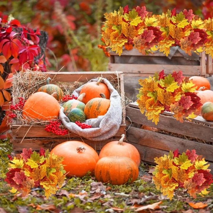 4 stuks kunstmatige esdoornbladeren herfstbladeren herfst esdoornbladeren takken kunstmatige esdoornbladeren herfst voor binnen en buiten huis (herfst A)