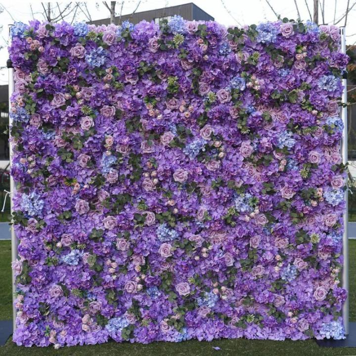 Lila Stoff Hintergrund Blumenwand Simulation Blumenhintergrundwand, Künstliche Wand Blumen Hintergrund 3D Seide Hortensien Blumen Panel Für Foto Hintergrund Home Party Hochzeit H