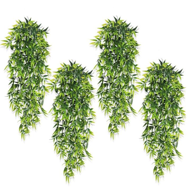 4 stuks , hangende , , plastic groene plant, hangende plastic planten voor binnen en buiten, balkon, bruiloft, tuin, wanddecoratie, bamboebladeren, 80 cm