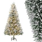 Kunstkerstboom, kunstkerstboom met verlichting, 210 cm, natuurgetrouw, met flockpunten en metalen houder, kerstboom, kerstdecoratie