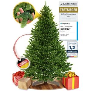 Kunstkerstboom [100% spuitgiet] - natuurgetrouwe dennenboom met stabiele punt | Premium Nordmann-spar incl. FSC-gecertificeerde houten standaard en scheurbestendige tas (zonder ver