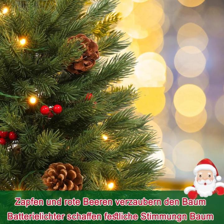 60 cm mini-kerstboom, kunstkerstboom met verlichting, kunstmatig PE-materiaal, kerstboom met 30 warmwitte leds, dennenappels en rode bessen voor Kerstmis