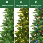 Kunstkerstboom met verlichting, 180 cm, met 330 warmwitte en meerkleurige ledlampen, 8 lichtmodi, 1018 PE en pvc-takpunten, opvouwbare metalen standaard