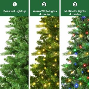 Kunstkerstboom met verlichting, 180 cm, met 330 warmwitte en meerkleurige ledlampen, 8 lichtmodi, 1018 PE en pvc-takpunten, opvouwbare metalen standaard